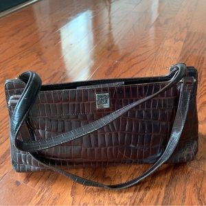 Anne Klein Genuine Leather Handbag in Croc Embossed Brown